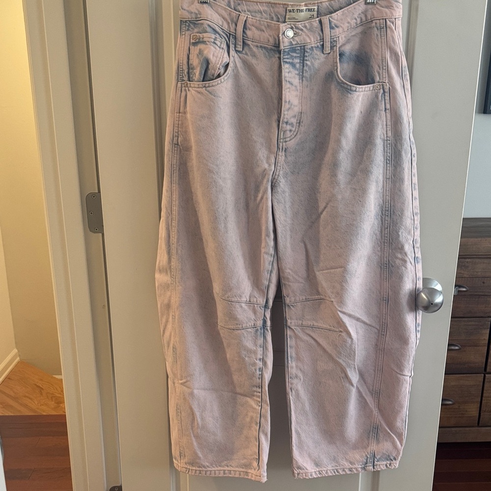 We The Free Pink Good Luck Mid-Rise Barrel Jeans